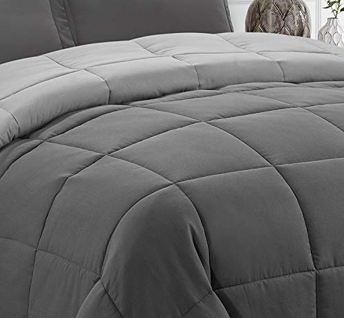3 Piece All Season Down Alternative Comforter Set,Duvet Insert Or Stand Alone With 2 Shams,Reversible Box Stitched Quilted Comforter With Corner Duvet Tabs,Soft Plush(Full&Queen, Dark Light Gray) #TOP3