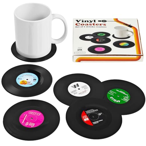 6 PCS Funny Retro Vinyl Record Coasters Music Gifts,Bars,Birthdays, Parties for Music Lovers Colorful Coaste,Home Decor Housewarming and Wedding Decorations Gifts Ideas