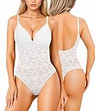 Irisnaya Backless Bodysuits for Women Tummy Control Lace Shapewear Body Suit with Built in Bra