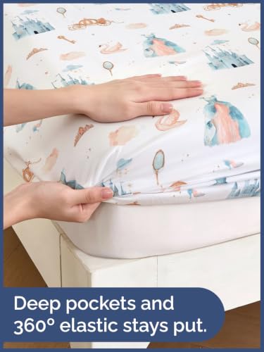 Image of Kids Twin Size Castle Bed Sheets - 3 Piece Kids Castle Sheet Set - Fairytale Magic Bedding - Ultra-Soft, Cute & Cozy - Breathable & Machine Washable - Blue Bed Set for Boys, Girls, Teens & Toddlers