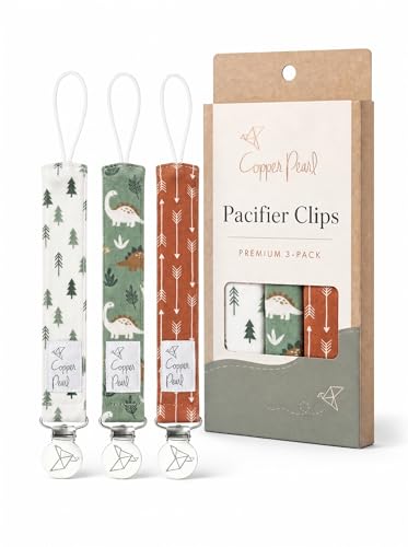 Image of Copper Pearl Pacifier Clip 3-Pack, Premium Knit Binky Clips for Baby Girls and Boys, Baby Pacifier Holders for No More Floor Drops, Atwood