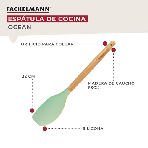 Miniatura 2 de Fackelmann Ocean Espátula De Cocina Universal, Espátula De Silicona Con Núcleo Rígido De Acero, Mango Antideslizante De Madera Con Certificado Fsc, 31x6 Cm, Verde Agua, 1 Ud.