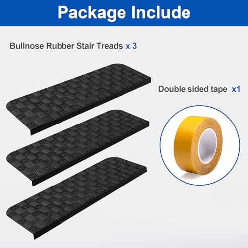 Spurtar 3er Set Stufenmatten Synthetischer Gummi Außen mit Stufenkante, rutschfeste Gummimatte Außenbereich Treppenstufen Matten Antirutsch Treppenteppich Innen Stufenmatte für Treppen 76 x 25cm
