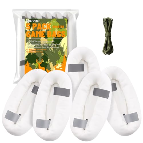 CHERAINTI Game Bags, Reusable Heavy Duty Deer Hunting Bags Game Kit with Reflective Strips, Elk Hunting Accessories for Big Game Caribou Moose Antelope Meat, 5 Pack - 4 x 48 Inch and 1 x 28 Inch