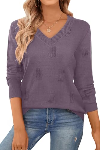 WIHOLL Sweaters for Women V Neck Long Sleeve Tops Fashion Lightweight Pullover Clothes Fall Outfits 2025