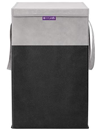 PrettyKrafts Laundry Basket for clothes with Lid &amp; Handles, Toys Organiser, 75 Ltr Black &amp; Grey