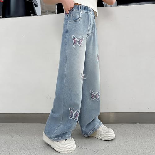Butterfly Jeans for Girls Fall Y2k Wide Leg Straight Denim Jeans Trousers Fashion Jean Pants Outerwear Clothes2