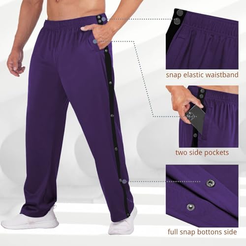 Deyeek Men's Tear Away Basketball Pants High Split Snap Button Casual Post-Surgery Sweatpants with Pockets3