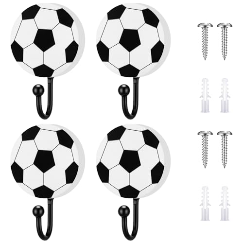 Marsui 4 Pcs Soccer Wall Decor 2 Inch Vintage Soccer Hooks for Wall Sports Room Decor for Boys Wood...