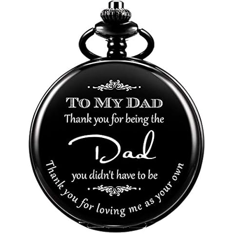 ManChDa Dad Gift, Engraved Mens Pocket Watch with Chain, Thank You for Loving Me As Your Own, Pocket Watch for Father in Law, Stepdad, Father's Day Gift (Black) Cover