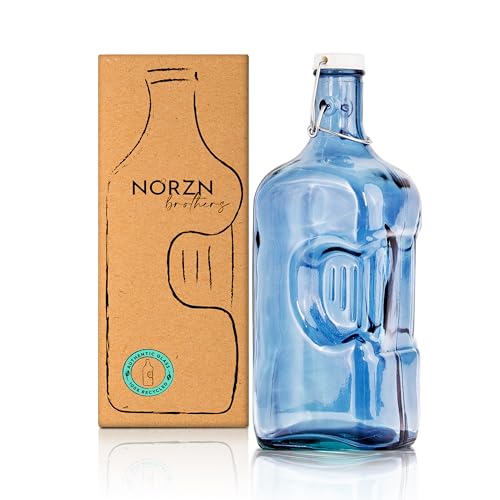 Botella Agua Cristal 2 Litros - Botella de Agua Nevera Fabricada en Vidrio 100% Reciclado, Botella de Cristal 2 litros, Botellas con Tapa, Botella de Vidrio para Agua, Garrafa 2L - Color Azul