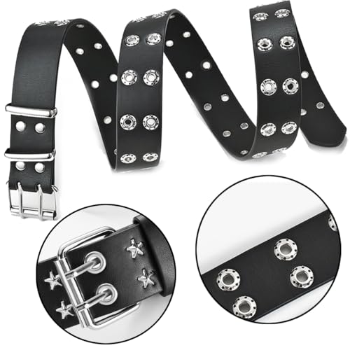 Black Studded Belt, 4Pcs Y2K Accessories Metal Gothic Star Belt Punk Wallet Pants Chain Necklaces for Men Women2