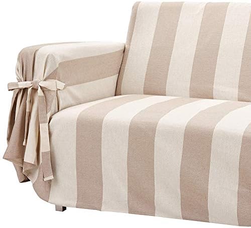HomeLife - Striped Cotton Sofa Cover for Armchairs - Made in Italy  Settee and Love seat Protector From Dust, Dirt, Stains, Dog and Cat Hair - Machine Washable (Armchair - Beige/Cream)