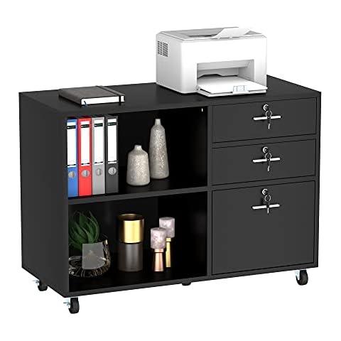 YITAHOME Rollcontainer, Aktenschrank mit 3 Schubladen und 2 Fächern, Mobile Dokumentenschrank mit Umlenkrolle Cover