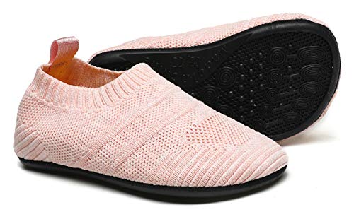 Hayeabi Toddler Kids Lightweight House Slippers Indoor Baby Rubber Sole Home Sock Shoes for Boys Girls(Ha21021PinkWhite19)