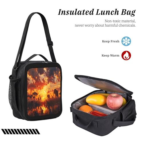 3PCS Backpack for Women Men With Lunch Box Pencil Bag 17 Inch Lightweight Adjustable Strap Back Pack 3 In 1 Set Animal Elephant Sunset Casual Daypack Unisex Fit Travel Work Camping4