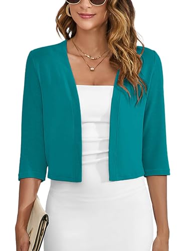 Image of Heymoments Women's Thin Shrugs 3 /4 Sleeve Lightweight Cropped Sweaters Open Front Cardigan for Dress