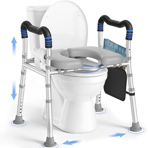 KingPavonini Toilet Seat Risers for Seniors Raised Toilet Seat with Handles with Adjustable Height & Width Soft Padded Seat Elevated Toilet Seat Riser Load 500lb Fit Any Toilet