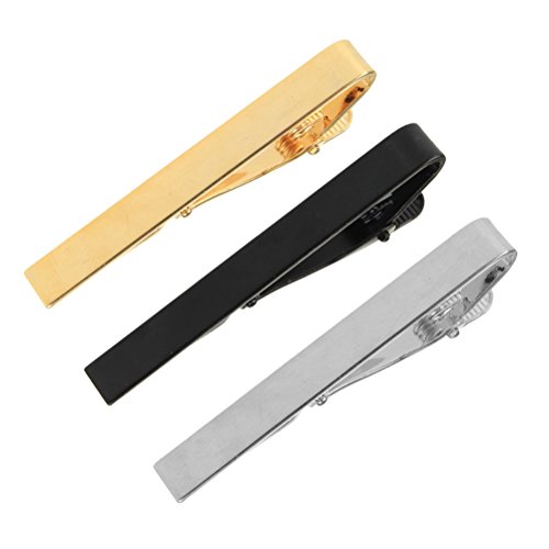 Hugesavings 3 Pcs Set Tie Clips, Silver Golden Black Classic Tie Bar Clip Necktie Tie Pins