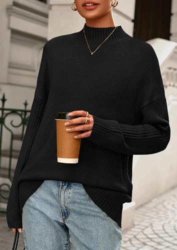 PRETTYGARDEN Casual Long Sleeve Oversized Sweaters for Women 2025 Loose Mock Neck Pullover Sweater Ribbed Knit Fall Clothes3