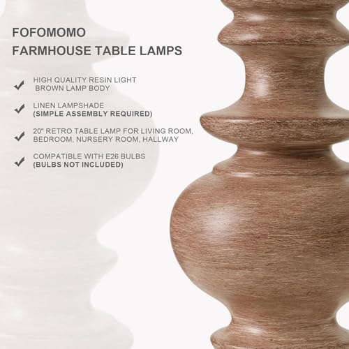 FOFOMOMO 20” Small Traditional Table Lamps Set of 2 for Bedroom, Farmhouse Resin Bedside Lamps for Night Stands, Rustic Light Brown Lamps for Living Room Side Table Ideal for Compact Spaces by FOFOMOMO - Used condition - Image 2