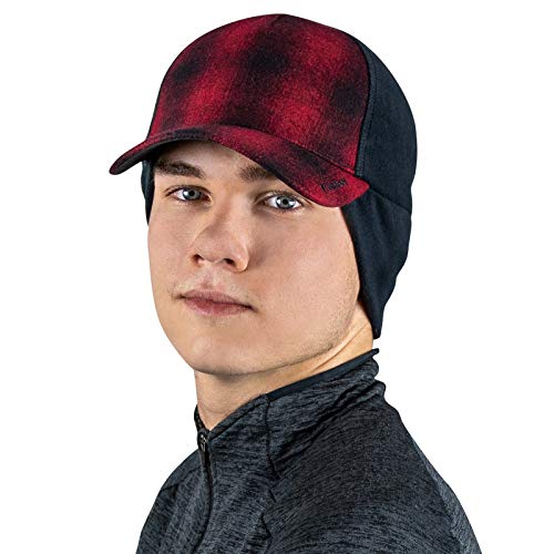 TrailHeads Men's Winter Hat | Trucker Hat with Drop Down Ear Warmers - red Plaid