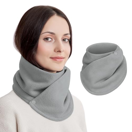 rge Scaldacollo invernale – Sciarpa in pile spesso con doppia fibbia, colletto per donne, snood, scaldacollo, accessorio alla moda per tutte le occasioni, grigio.