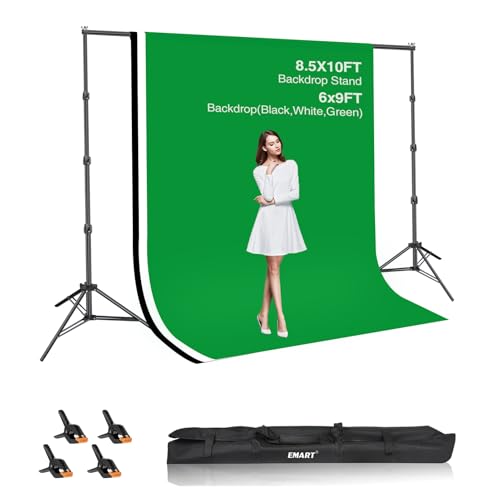 EMART Hintergrundsystem mit Stoff, Professionelles Fotostudio Set 2,6×3m Foto Hintergrund Ständer Set mit Fotohintergrund und 4 Federklemm für...