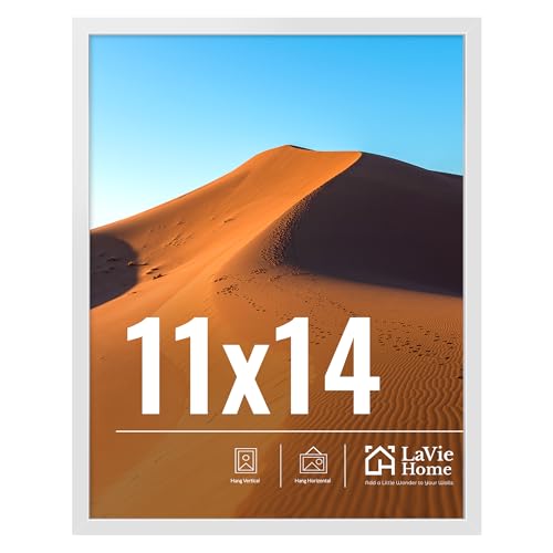 Image of LaVie Home 11x14 Picture Frame for Wall Display, 11x14 White Picture Frame with HD Plexiglas, 11 x 14 Poster Frame 1 Pack, Display Frame for Vertical or Horizontal, Classic Collection