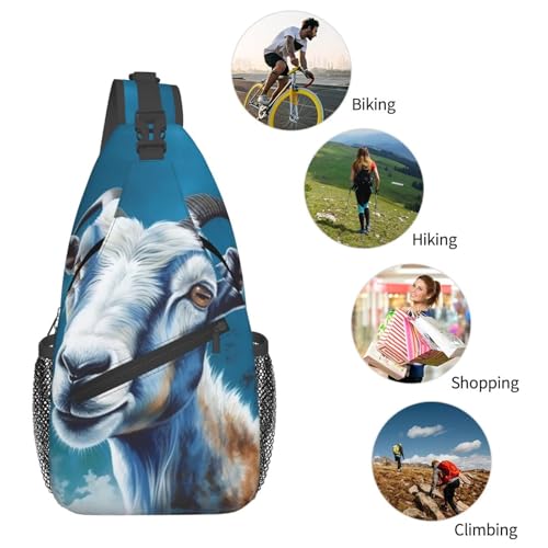 Bolso Sling Unisex con Estampado de Cabra Azul miniatura 5