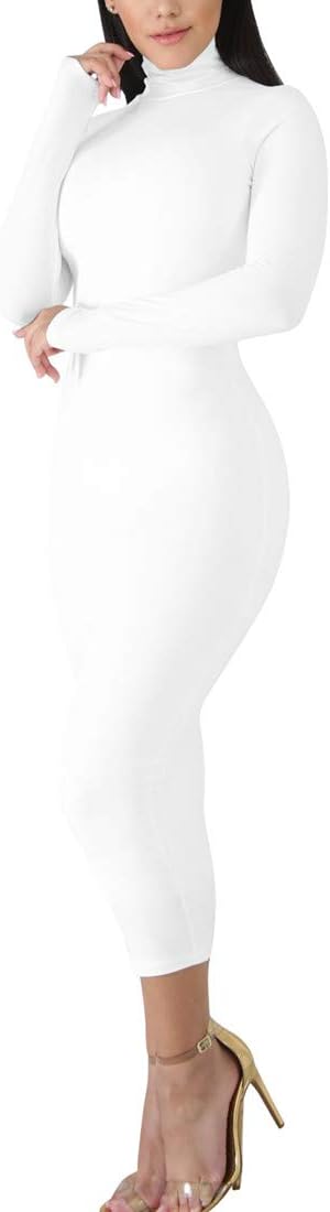 BORIFLORS Women's Sexy Basic Long Sleeve Turtleneck Bodycon Party Long Pencil Dress - Image 2