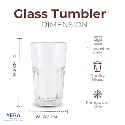 Image of Yera Stylo Designer Tumbler Set of 6, 375 ml Each | Transparent | Hot & Cold Drinks, Juice, Cocktail, Milkshake, Smoothie | Ideal for Home, Party, Restaurant, Gifting | Special Occasions