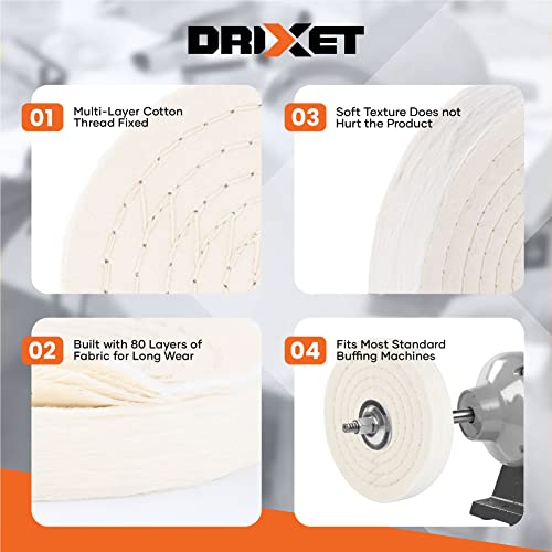 Buffing Wheels For Bench Grinder - 6 Inch Extra Thick Buffing Wheel Fine Cotton Sewn Rigid Treated Spiral With A 1/2” Center Arbor Hole - 80 Ply Polishing Wheel For Bench Grinder – By Drixet #TOP2