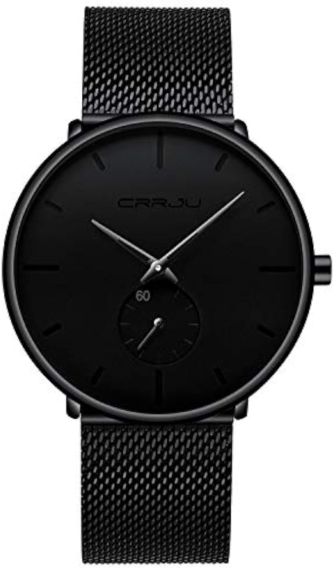 Mens Watches Ultra-thin Minimalist Waterproof-Fashion Wrist Watch for Men Unisex Dress with Stainless Steel Mesh Band-Black Hands