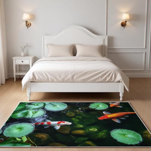 Tapis doux carpes koï vert lavable en machine et ultra moelleux - 3