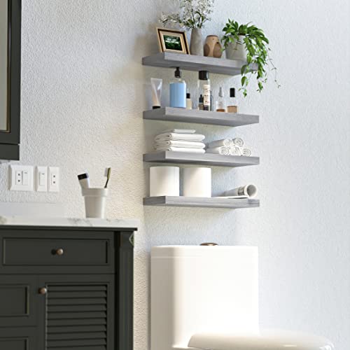 Boswillon Wall Mounted Floating Shelves, 4 Sets Farmhouse Wall Shelves For Bedroom With Invisible Brackets, Modern Shelves For Wall Decor, Wall Shelf For Bathroom, Kitchen, Living Room – Grey #TOP3