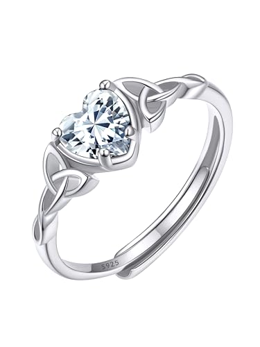 ChicSilver Bague Diamant Argent 925 Femme Ajustable,Anneau Réglable avec Pierre Diamant en Forme Coeur Celtique,Bijoux Cadeau Femme Noel Anniversaire