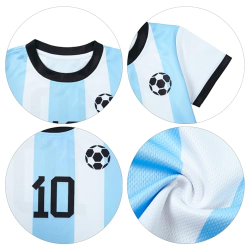 Image of Soccer Jersey Kids Boys Argentina Jersey Shirt Soccer Boys Tshirts Round Neck Short Sleeve Top