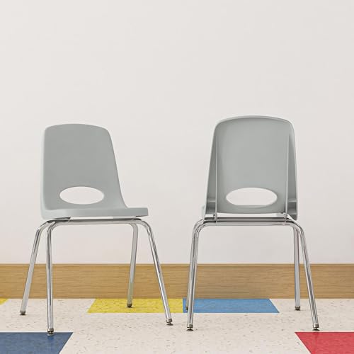 Image of FDP 16 inch School Stack Chair,Stacking Student Seat with Chromed Steel Legs and Swivel Glides for Classroom, Homeschool or Office - Light Gray (2-Pack), 13049-LG