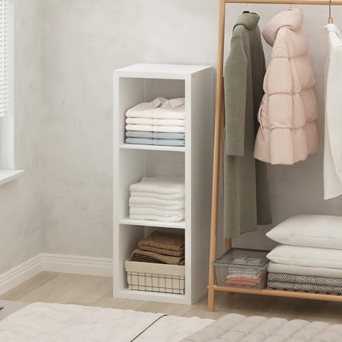 Furinno Cubic Open Back Multipurpose Clothing & Closet Storage Organizer Shelf, 3-Cube, White