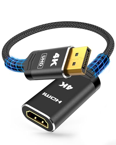 Image of Highwings 4K DisplayPort to HDMI Adapter, Uni-Directional DP to HDMI Adapter Converter Cable Male to Female, HDMI Abapter Compatible with Laptop Desktop HDTV Monitor Projector, Black, Passive