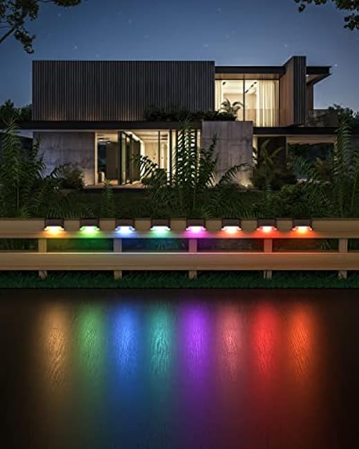 8 Pack Solar Deck Lights,Stair Waterproof Color Changing Solar Lights Pool Side Outdoor for Fence,Pool,Step,Patio,Backyard