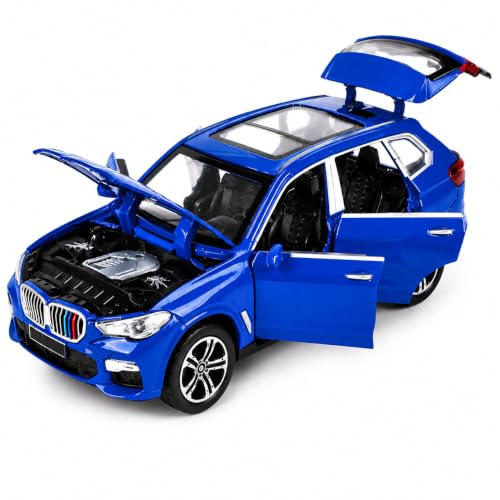 Image of 1:32 Scale New X5 Alloy Pickup Car Toy Metal Pull Back Diecast Car with Openable Door and Sound Light, Gifts Toys for Kids【Blue】