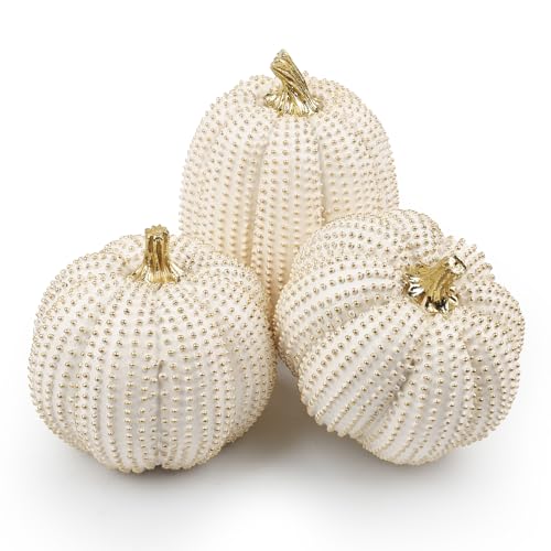 3Piezas Decoración de Calabaza de Resina Decoración de Calabaza de Otoño Calabaza Blanca y Dorada Brillante Regalo de Otoño de la Granja Pieza Central de la Mesa de la Cocina