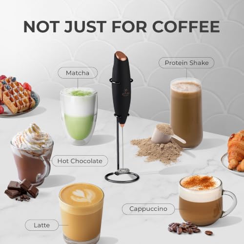 Image of Zulay Kitchen Powerful Milk Frother Wand With Duracell Batteries - Ultra Fast Handheld Drink Mixer - Electric Whisk Foam Maker for Coffee, Lattes, Cappuccino & Matcha - Z1 Motor - Black & Copper
