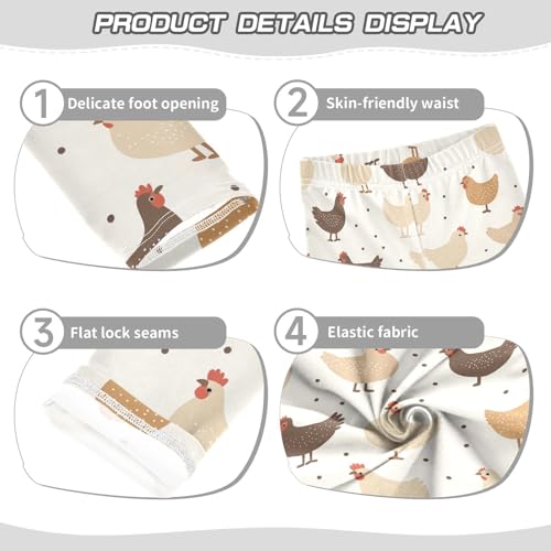 Wusikd Chickens Beige Girls' Leggings Toddler Doodles Brown Kids Yoga Pants Dance Active Tights 4T3