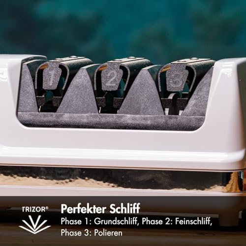 Bild 3 - GRAEF CC120 - Elektrischer Messerschärfer, 3 Stufen, Perfekte Schleifwinkel für 20° Klingen, Diamantbeschichtung, Für Küchen-, Jagd-, Gewerbe-, Wellenschliffmesser, Ultrascharfe Klingen, Weiß