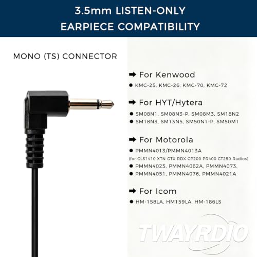 TWAYRDIO 3.5mm Surveillance Radio Earpiece for Motorola, w/Medium Earmolds - Image 3