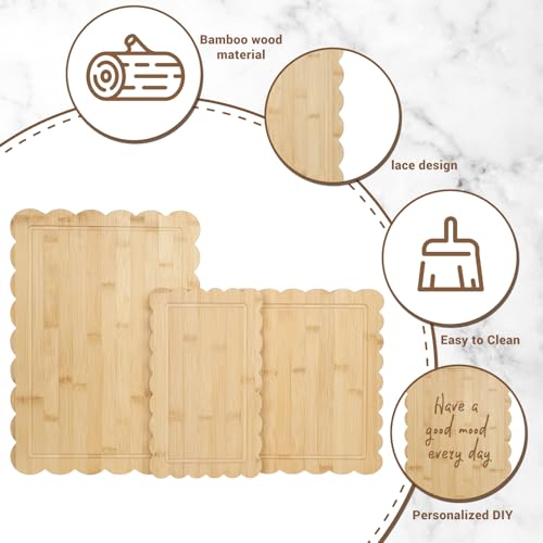 3 Tablas de Cortar de Bambú Grande con Borde Escalopado, Tablas Decorativas para Quesos, Embutidos y Frutas (43,2 x 30,5 x 2,0 cm) miniatura 3
