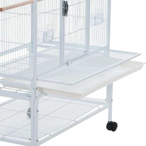 Image of 69'' Extra Large Bird Cage Metal Parrot Cage w /Detachable Stand for Mid-Sized Parrots Cockatiels Conures Parakeets Lovebirds Budgie Finch, White
